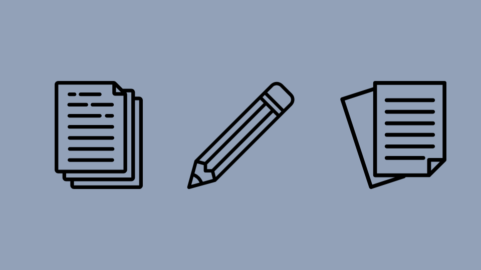 Illustration von Papierdokumenten und Stift in blau