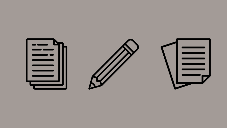 Illustration von Papierdokumenten und Stift in braun