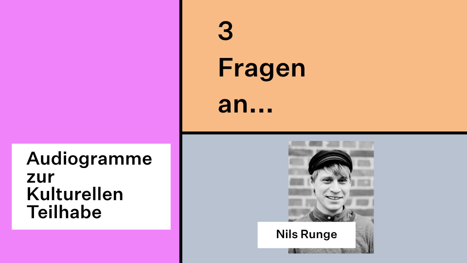 Cover der Audiogrammreihe mit Schriftzug, Titel und verschiedenfarbigen geometrischen Farbflächen.
