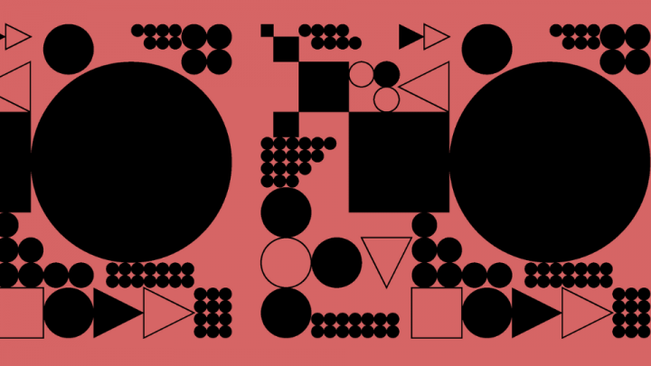 verschiedene geometrische Formen in schwarz auf rotem Hintergrund